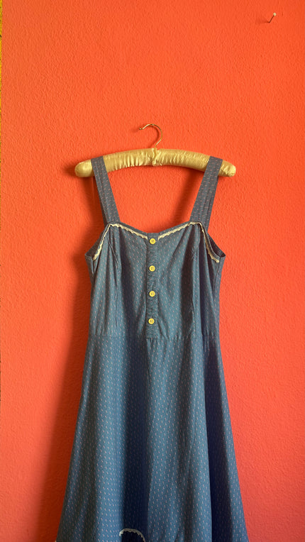 Vintage 1970s Blue Floral Prairie Maxi Dress