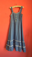 Vintage 1970s Blue Floral Prairie Maxi Dress