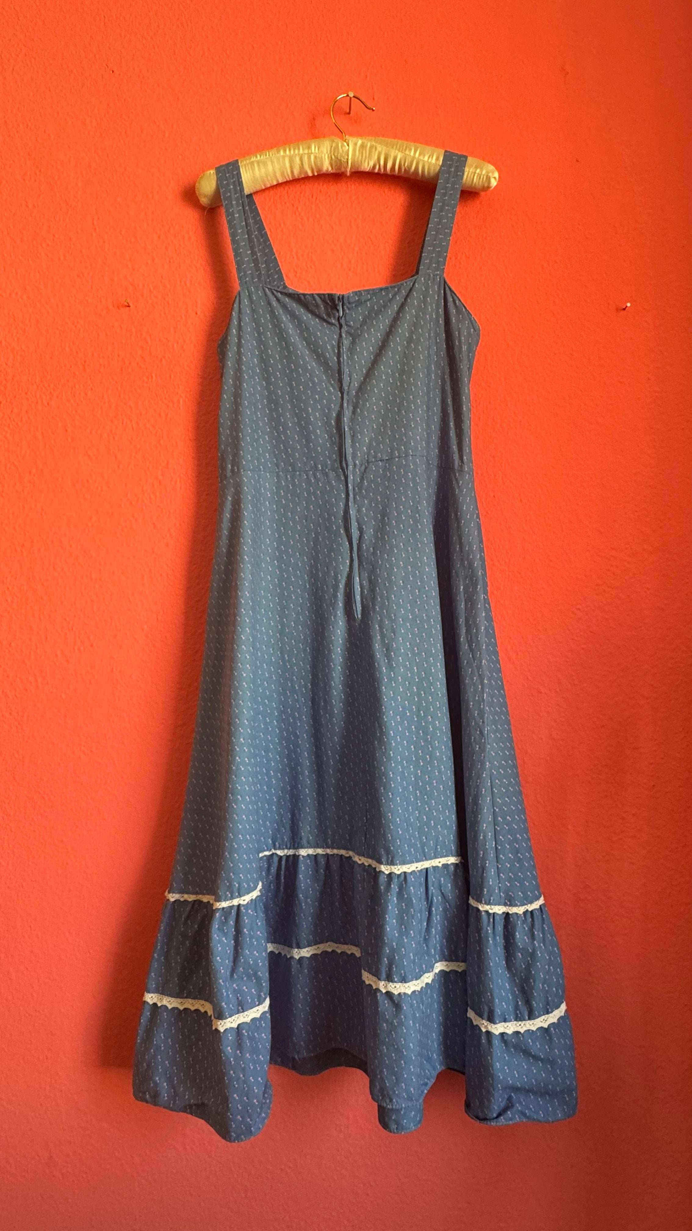 Vintage 1970s Blue Floral Prairie Maxi Dress