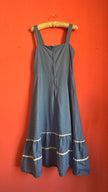 Vintage 1970s Blue Floral Prairie Maxi Dress