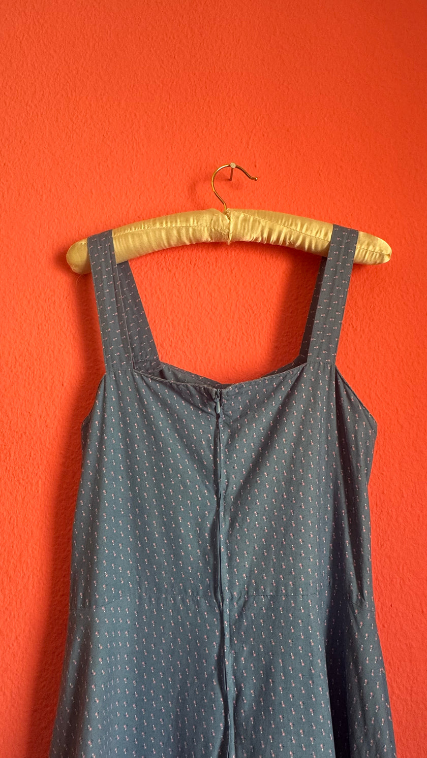 Vintage 1970s Blue Floral Prairie Maxi Dress