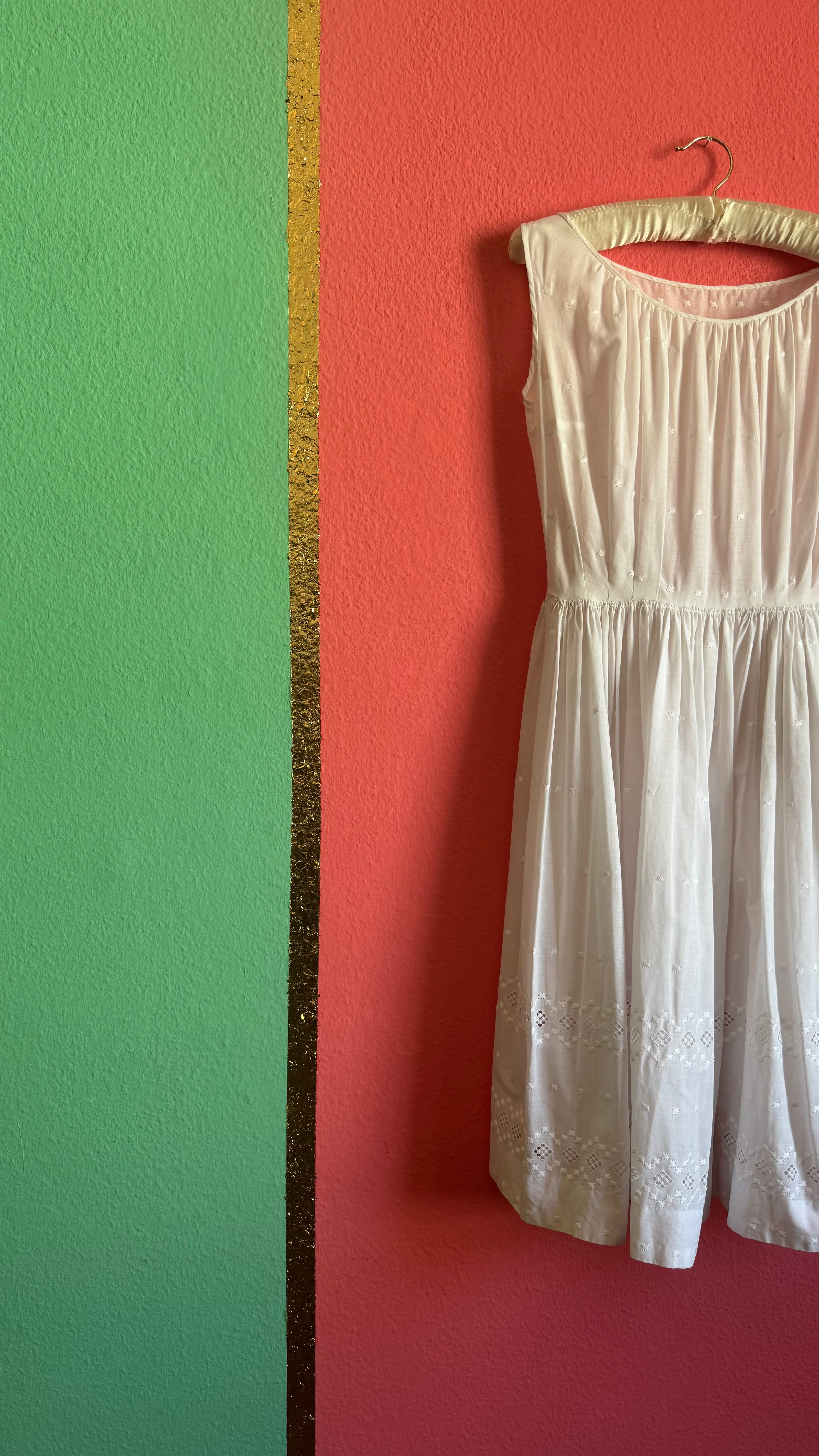 Vintage 1950s White Cotton Eyelet Day Dress