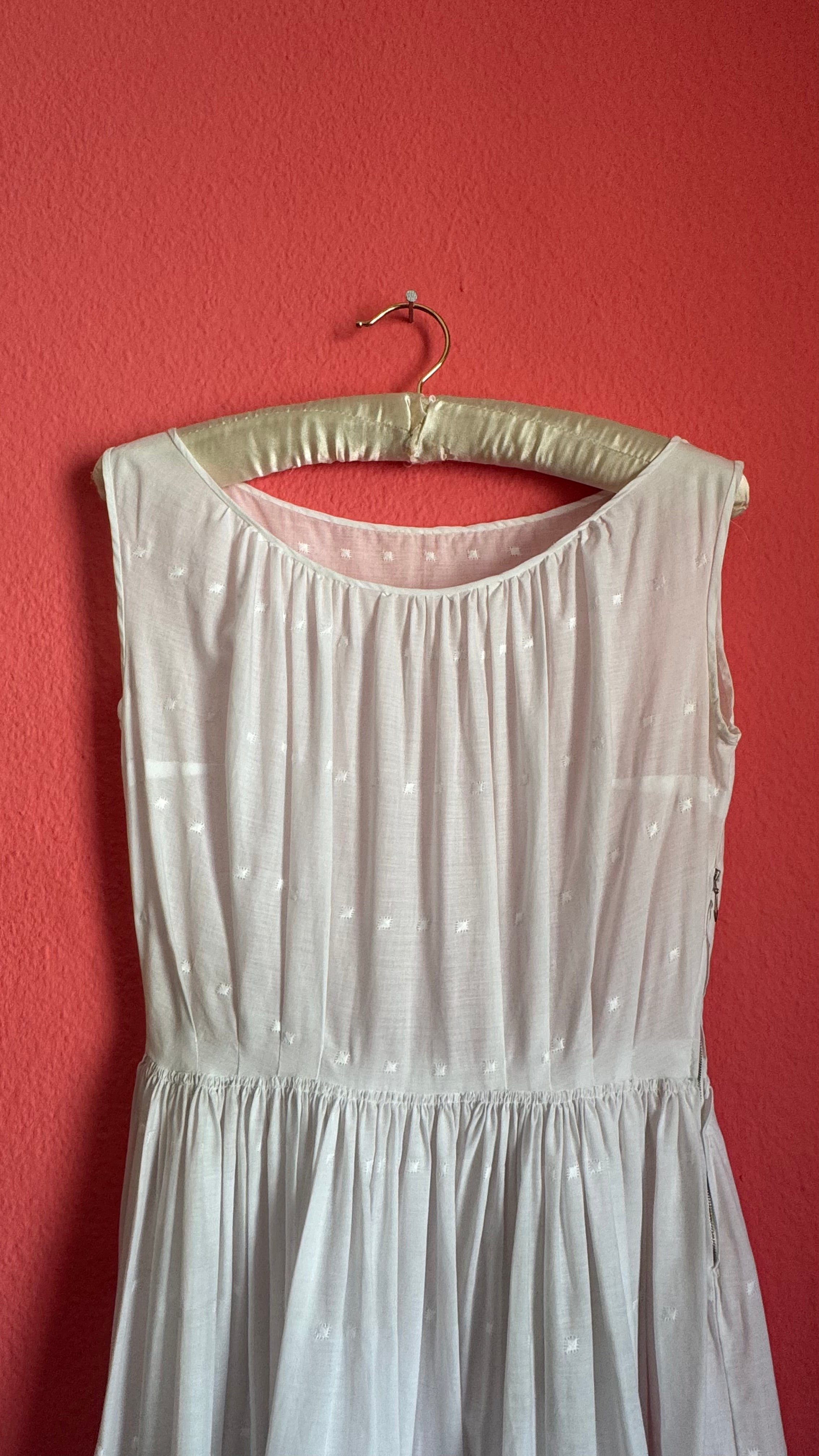 Vintage 1950s White Cotton Eyelet Day Dress
