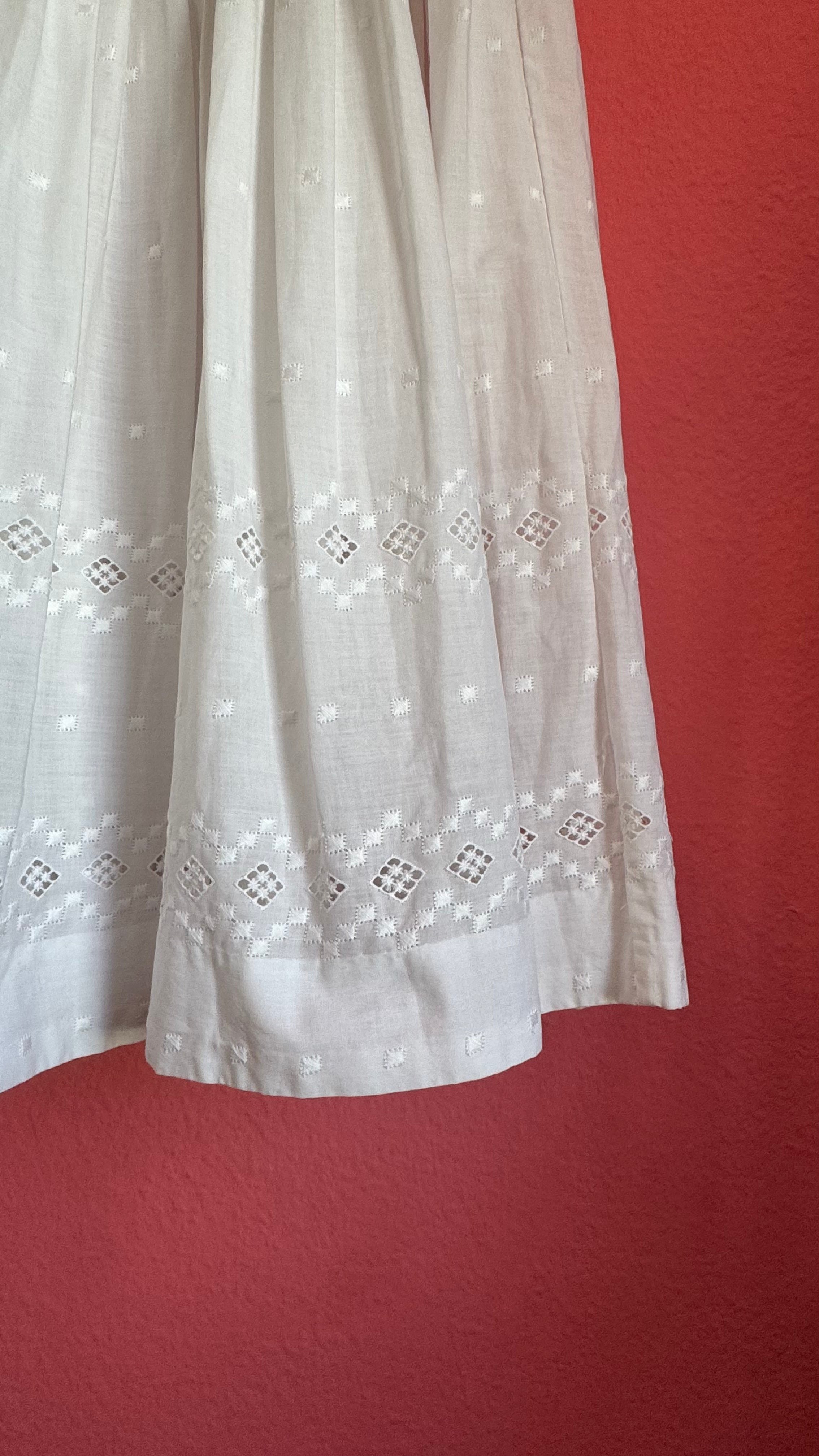 Vintage 1950s White Cotton Eyelet Day Dress
