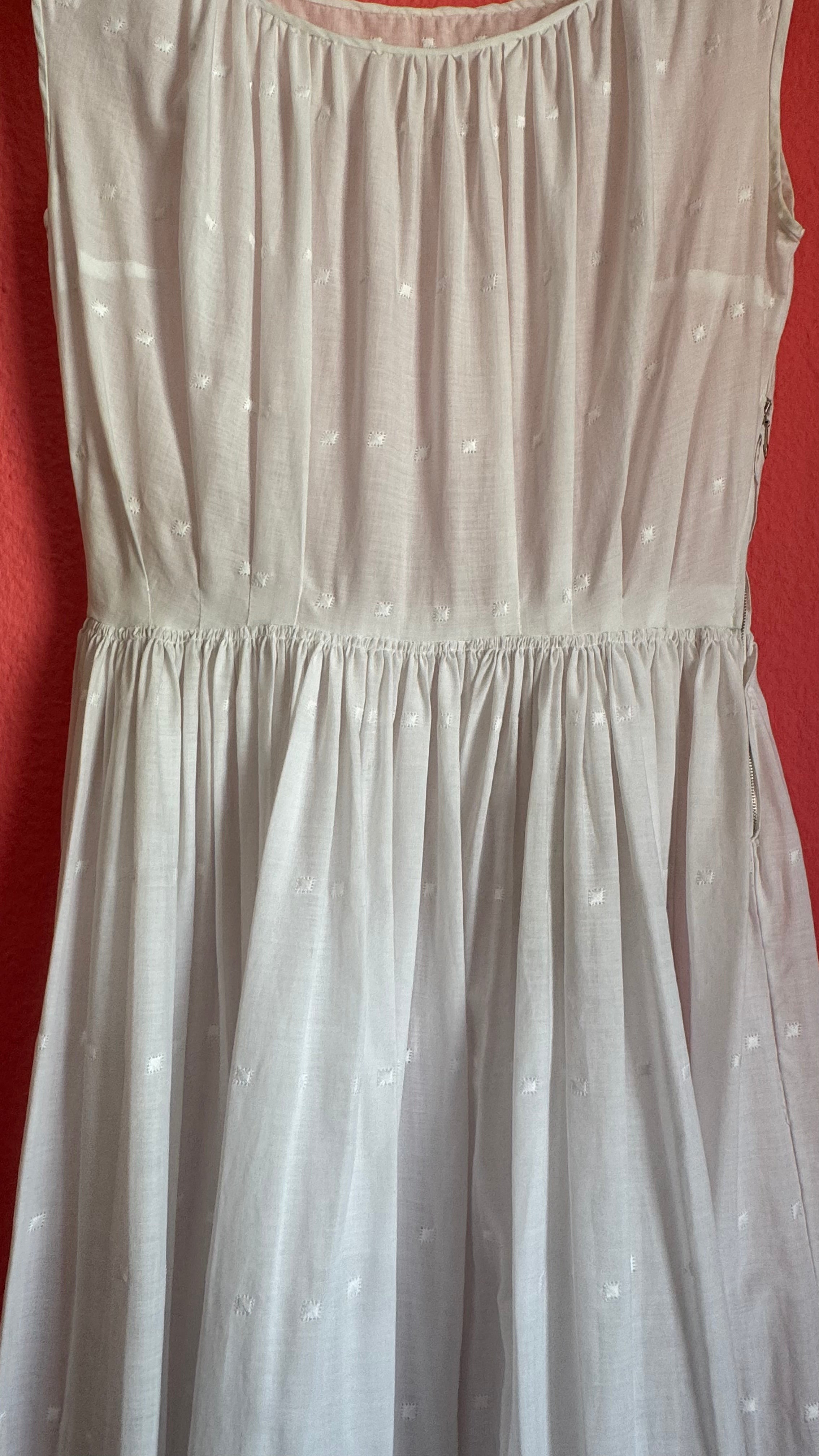 Vintage 1950s White Cotton Eyelet Day Dress