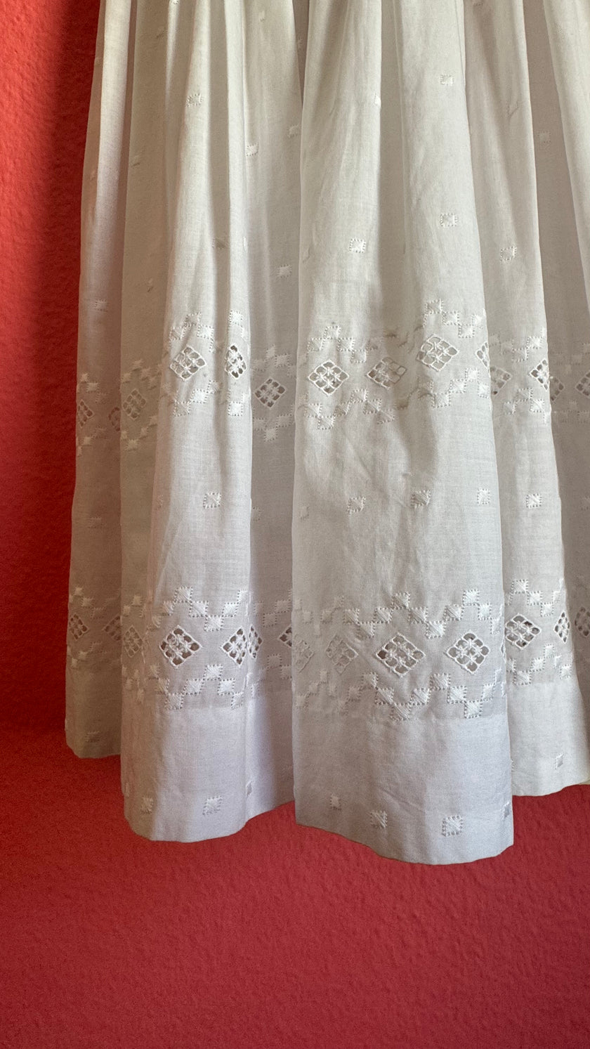 Vintage 1950s White Cotton Eyelet Day Dress