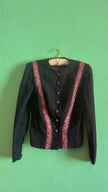 Vintage 1980s Black Tracht Jacket With Woven Red Trim
