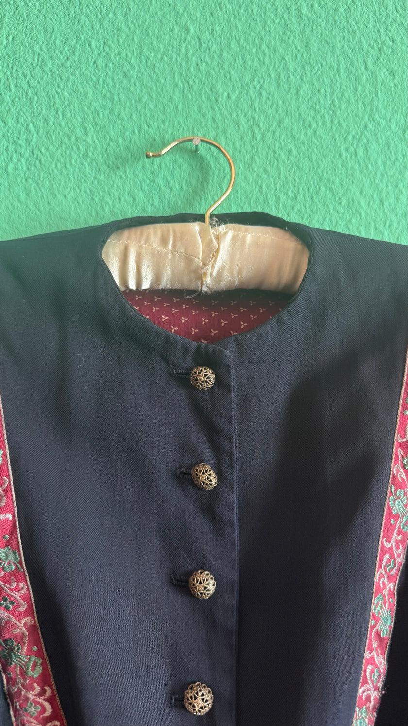 Vintage 1980s Black Tracht Jacket With Woven Red Trim