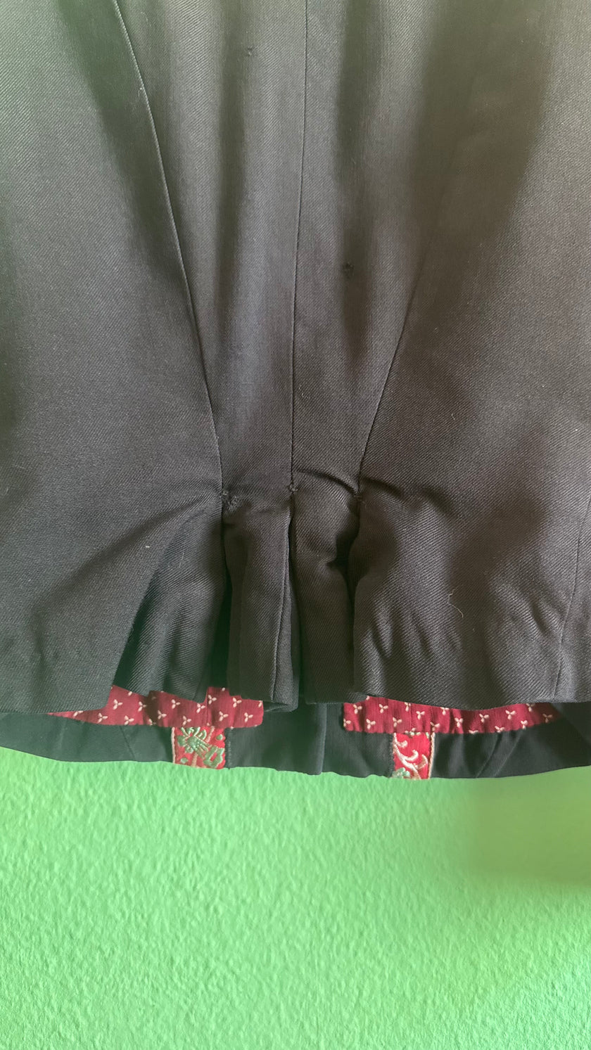 Vintage 1980s Black Tracht Jacket With Woven Red Trim