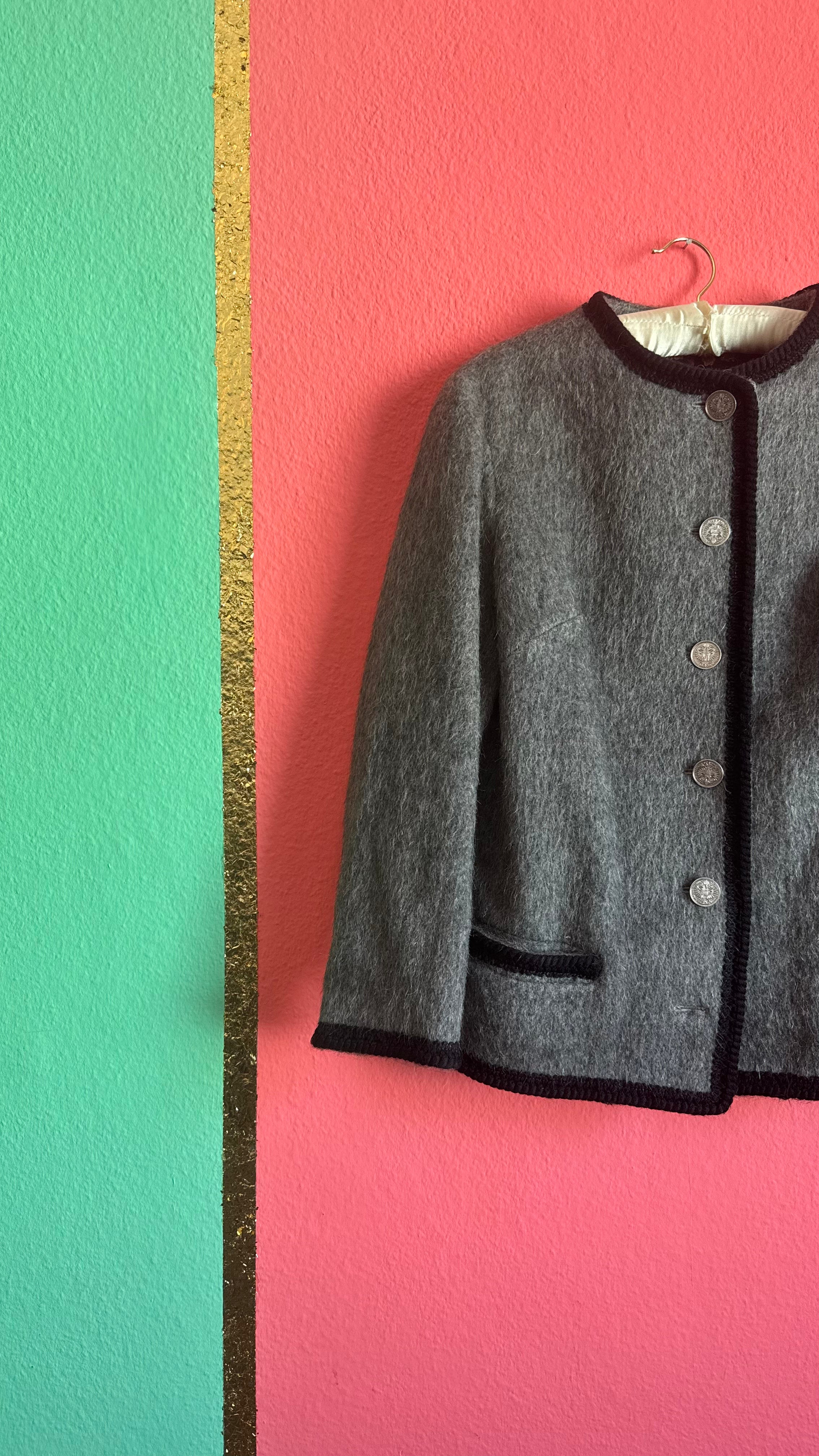 Vintage 1980s Grey Tracht Jacket With Coin-Style Buttons