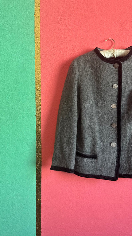 Vintage 1980s Grey Tracht Jacket With Coin-Style Buttons