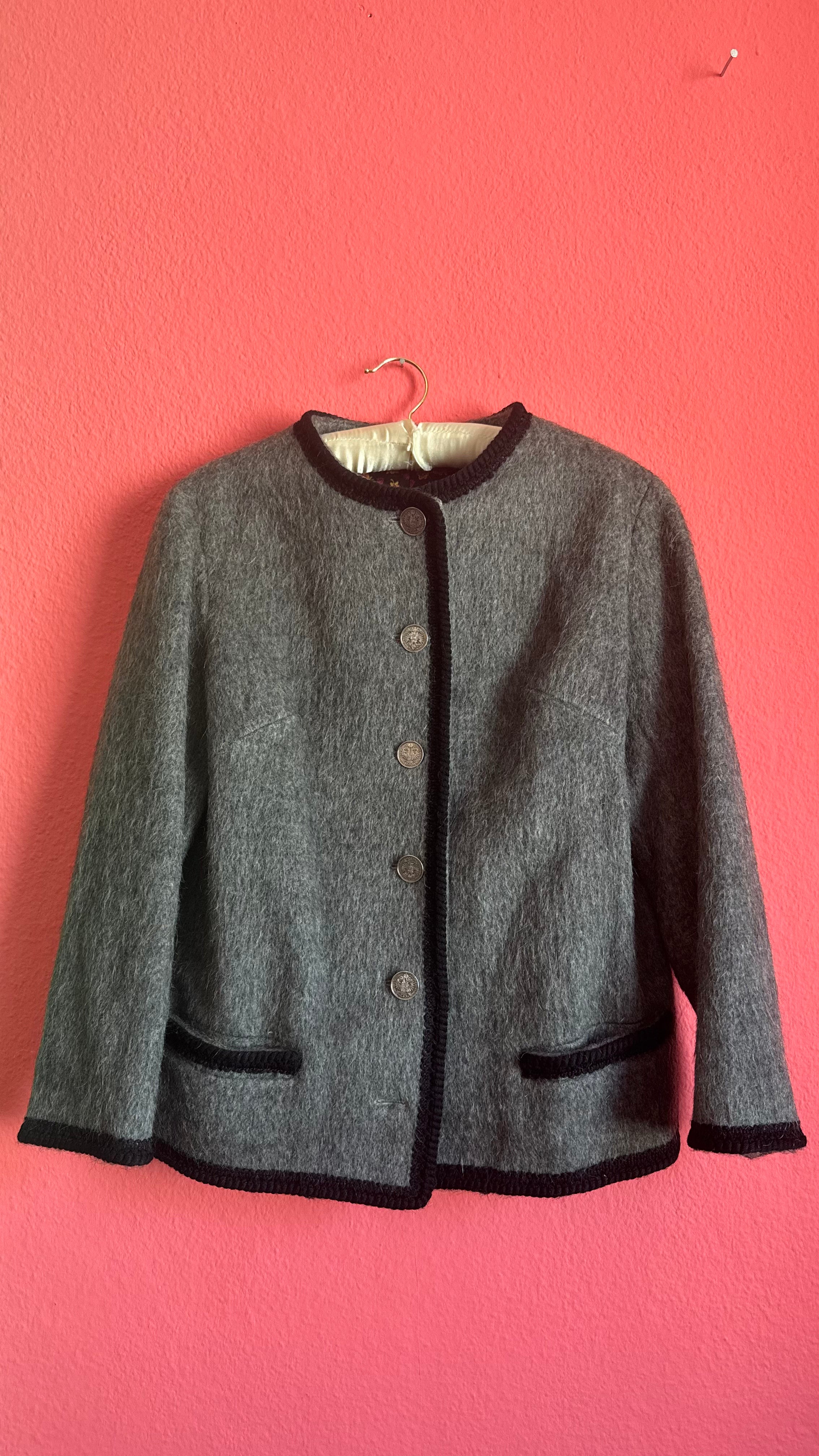 Vintage 1980s Grey Tracht Jacket With Coin-Style Buttons