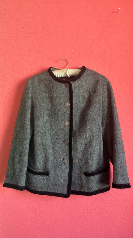 Vintage 1980s Grey Tracht Jacket With Coin-Style Buttons
