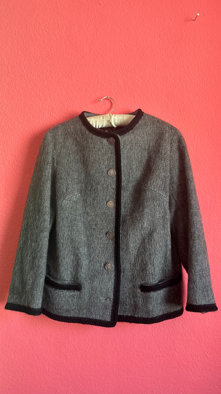 Vintage 1980s Grey Tracht Jacket With Coin-Style Buttons