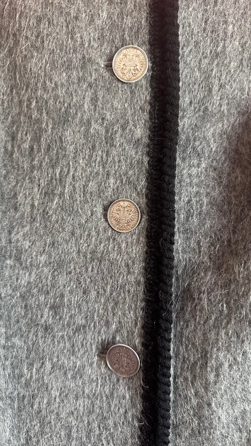 Vintage 1980s Grey Tracht Jacket With Coin-Style Buttons
