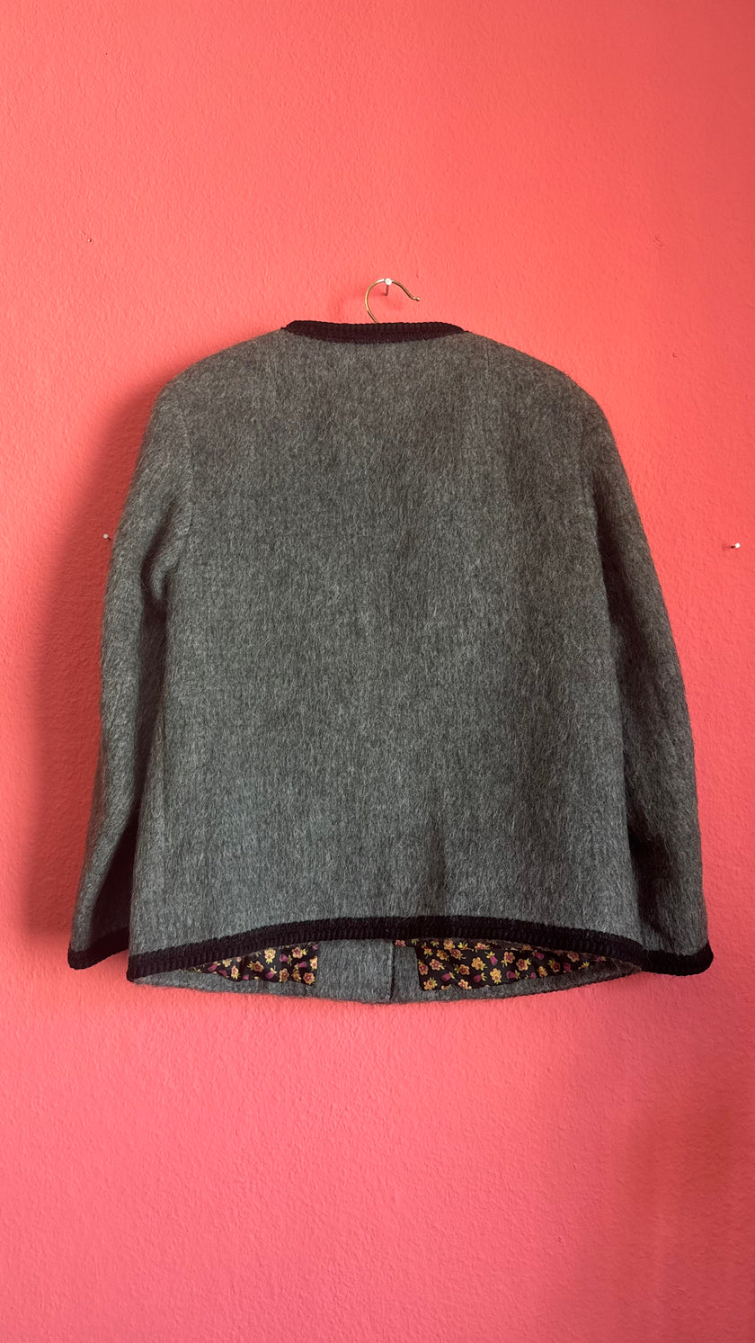 Vintage 1980s Grey Tracht Jacket With Coin-Style Buttons