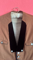 Vintage Mid-Century Brown Folk Vest With Velvet Lapels and Heart Appliqué