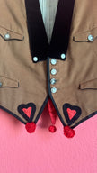 Vintage Mid-Century Brown Folk Vest With Velvet Lapels and Heart Appliqué