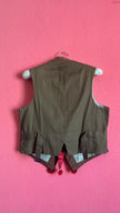 Vintage Mid-Century Brown Folk Vest With Velvet Lapels and Heart Appliqué