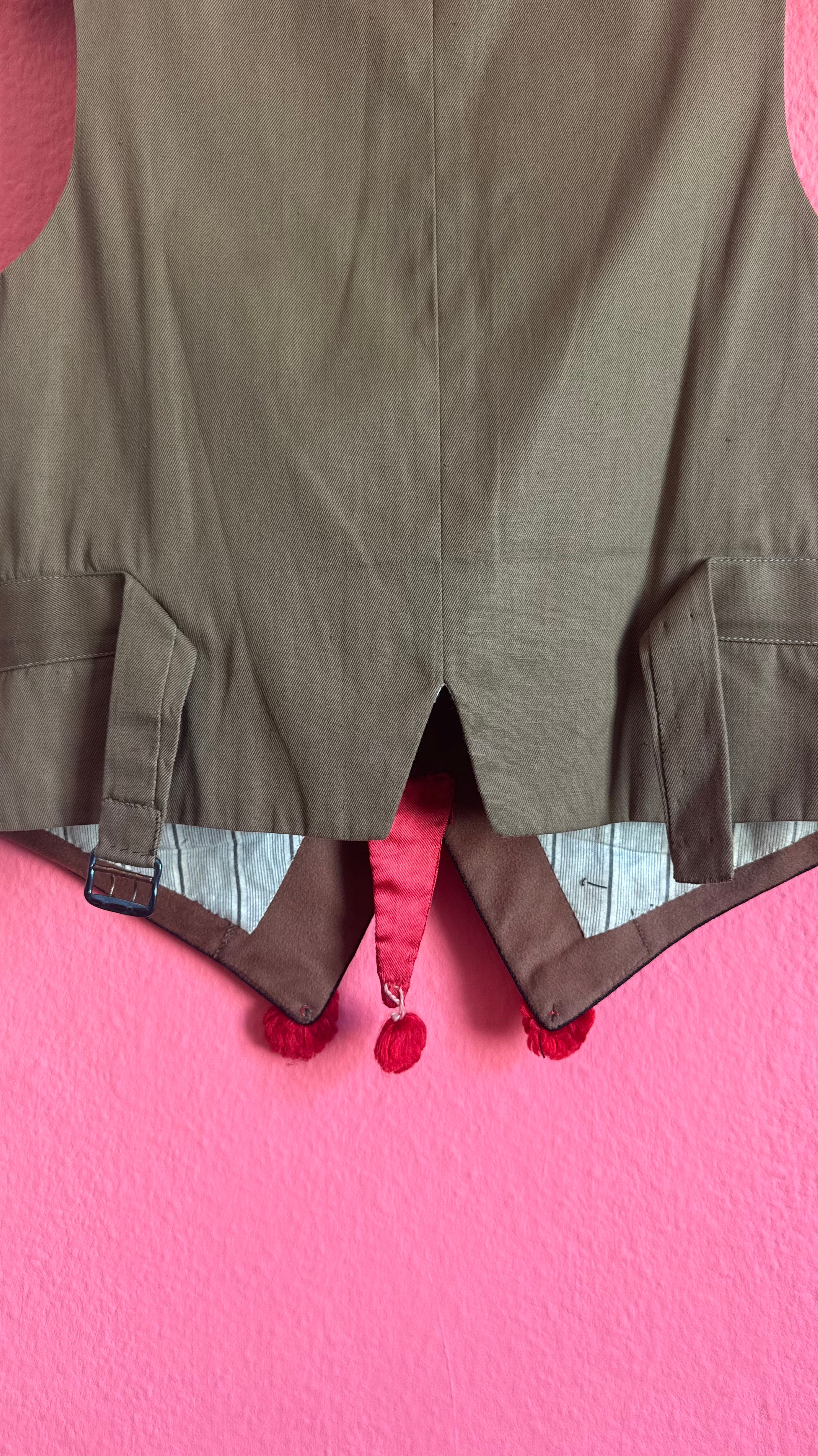 Vintage Mid-Century Brown Folk Vest With Velvet Lapels and Heart Appliqué