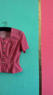 Vintage 1980s Red Checked Peplum Tracht Blouse