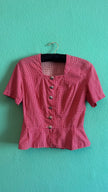 Vintage 1980s Red Checked Peplum Tracht Blouse