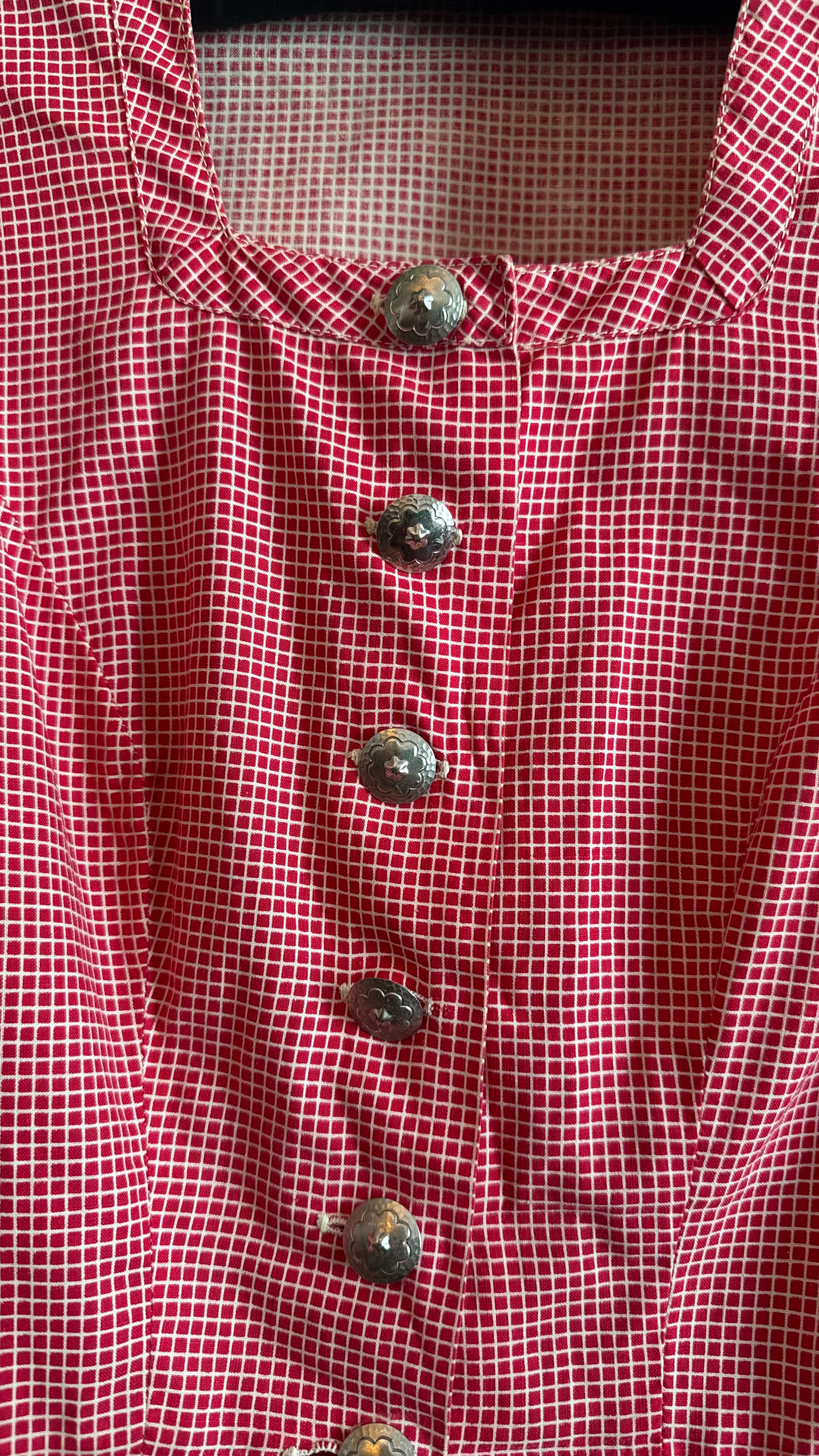 Vintage 1980s Red Checked Peplum Tracht Blouse