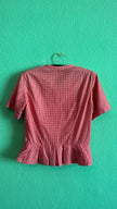 Vintage 1980s Red Checked Peplum Tracht Blouse