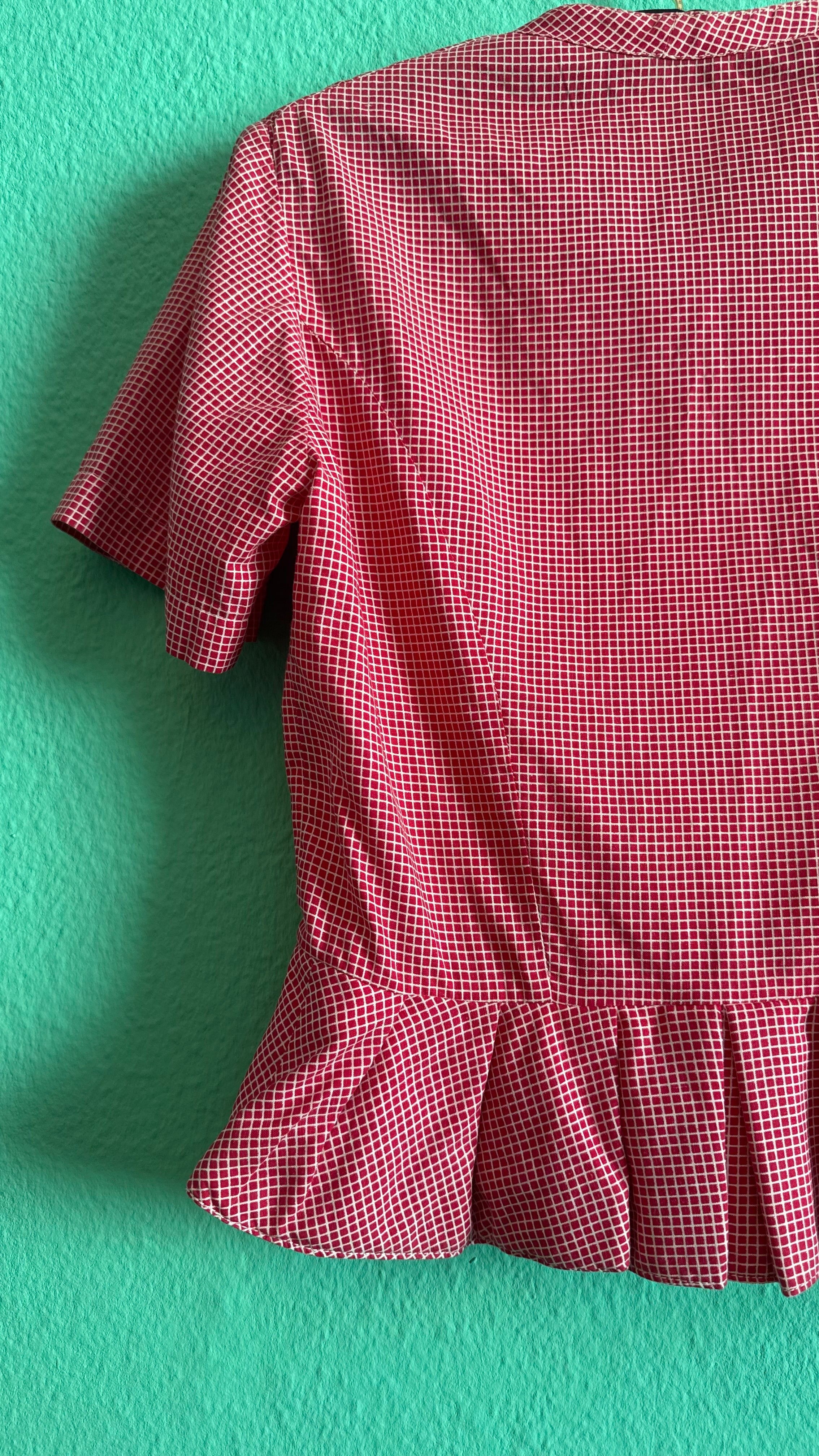 Vintage 1980s Red Checked Peplum Tracht Blouse