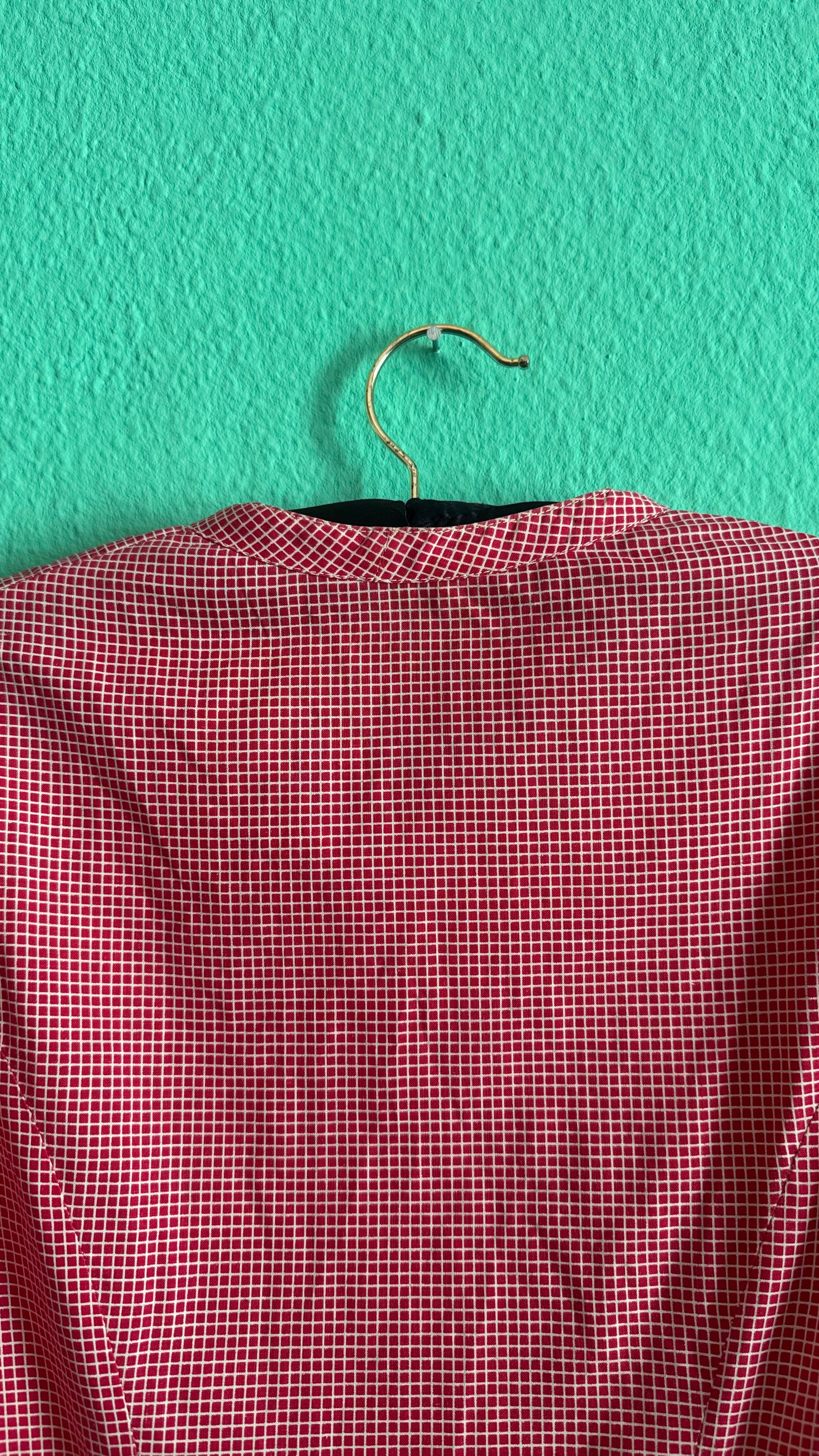 Vintage 1980s Red Checked Peplum Tracht Blouse