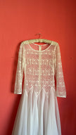 Vintage 1980s Ivory Lace Chiffon Bridal Maxi Dress