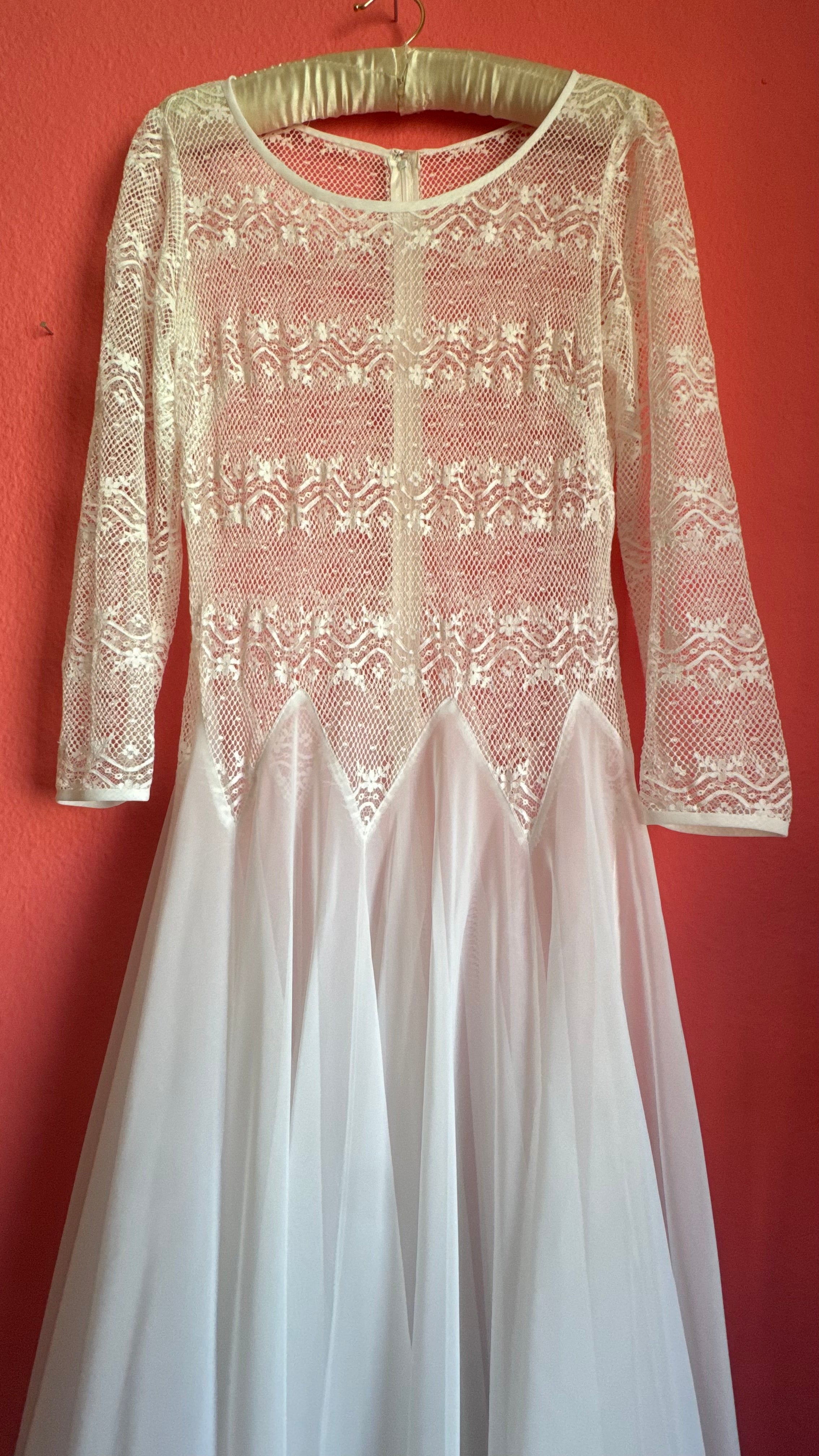Vintage 1980s Ivory Lace Chiffon Bridal Maxi Dress