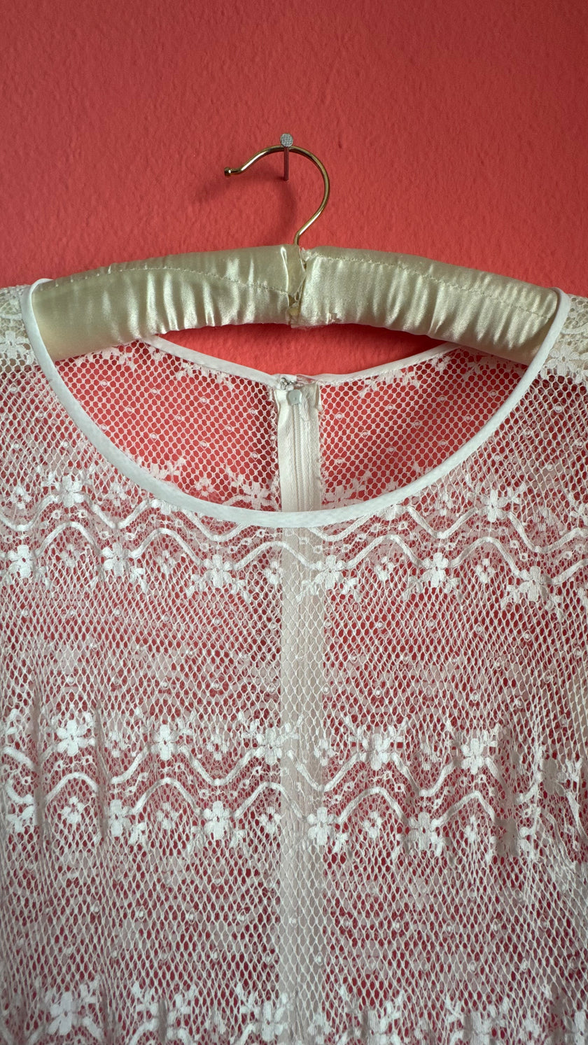 Vintage 1980s Ivory Lace Chiffon Bridal Maxi Dress