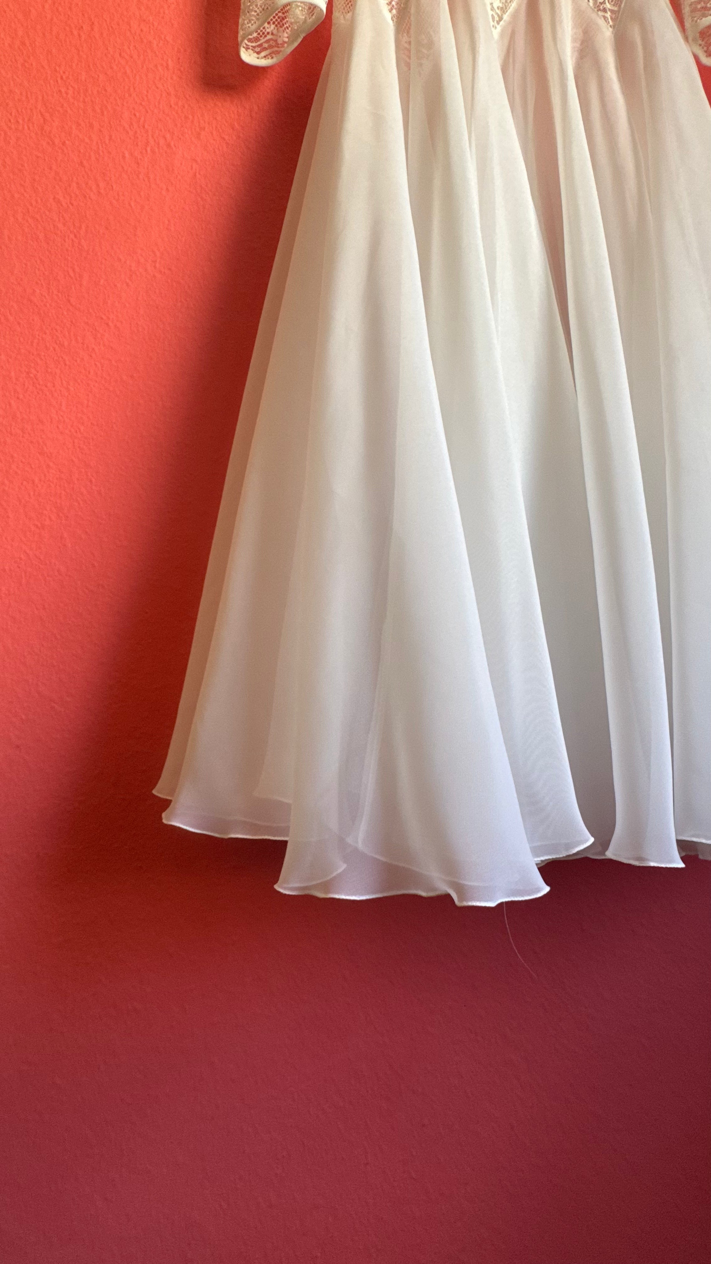 Vintage 1980s Ivory Lace Chiffon Bridal Maxi Dress