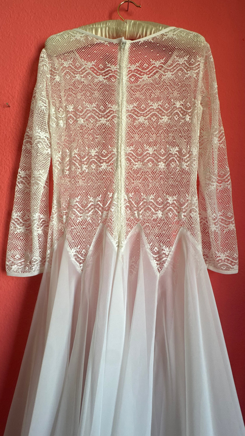 Vintage 1980s Ivory Lace Chiffon Bridal Maxi Dress