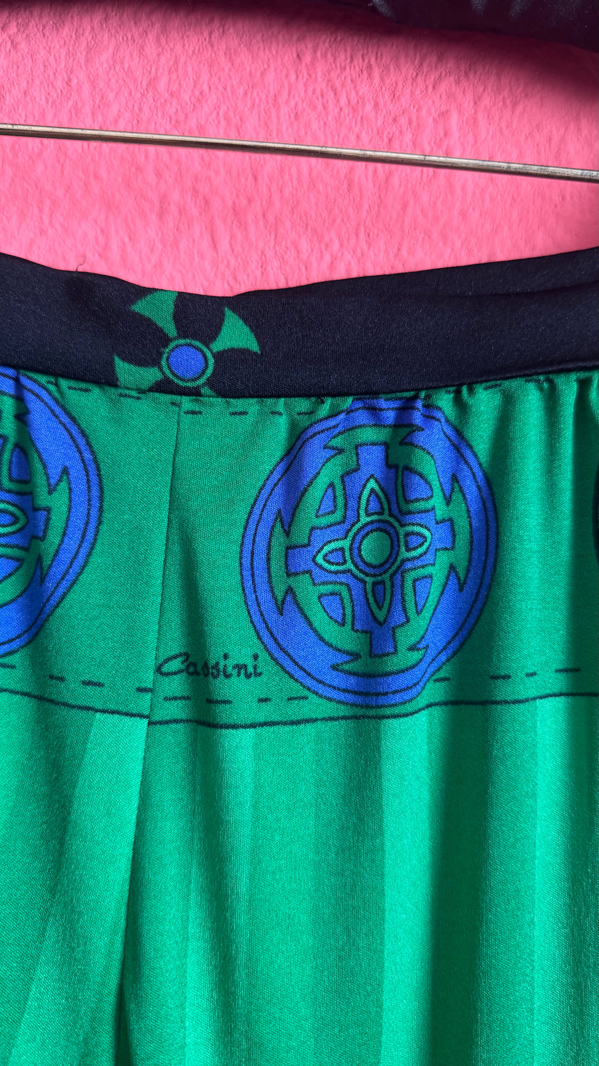 Vintage 1980s Oleg Cassini Emerald Green Midi Skirt