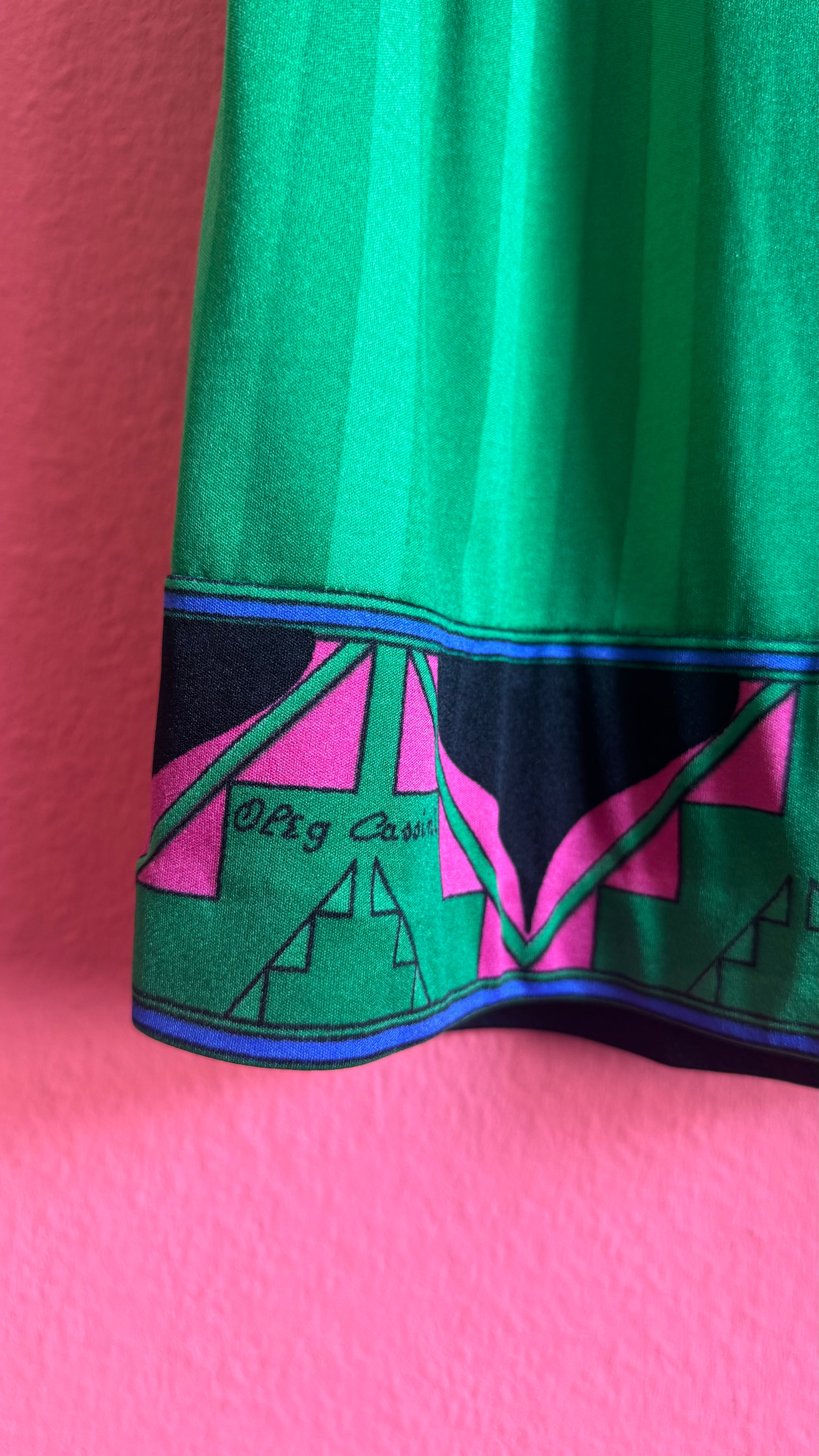 Vintage 1980s Oleg Cassini Emerald Green Midi Skirt