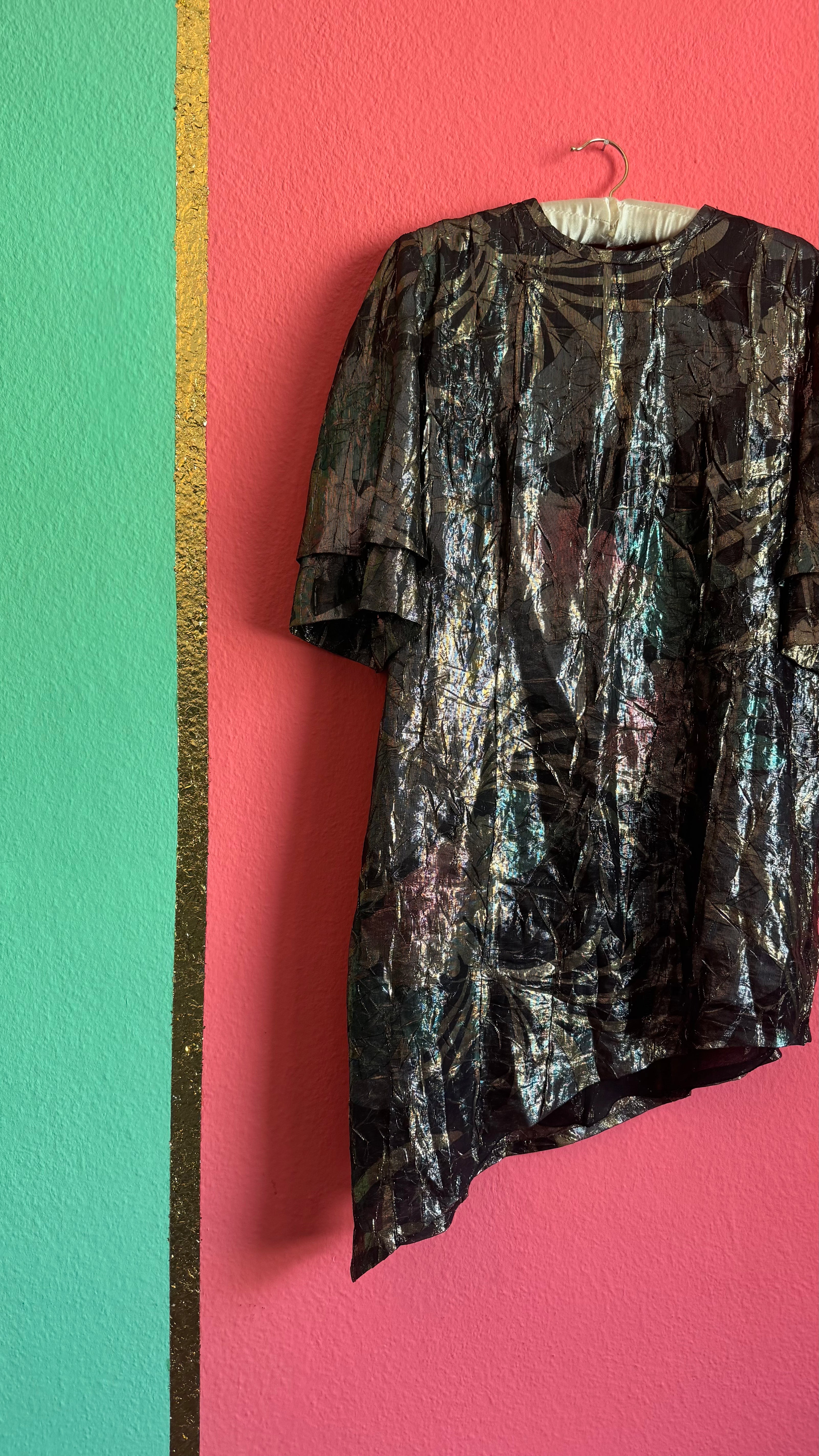 Vintage 1980s Metallic Oversized Dress With Two Matching Scarves