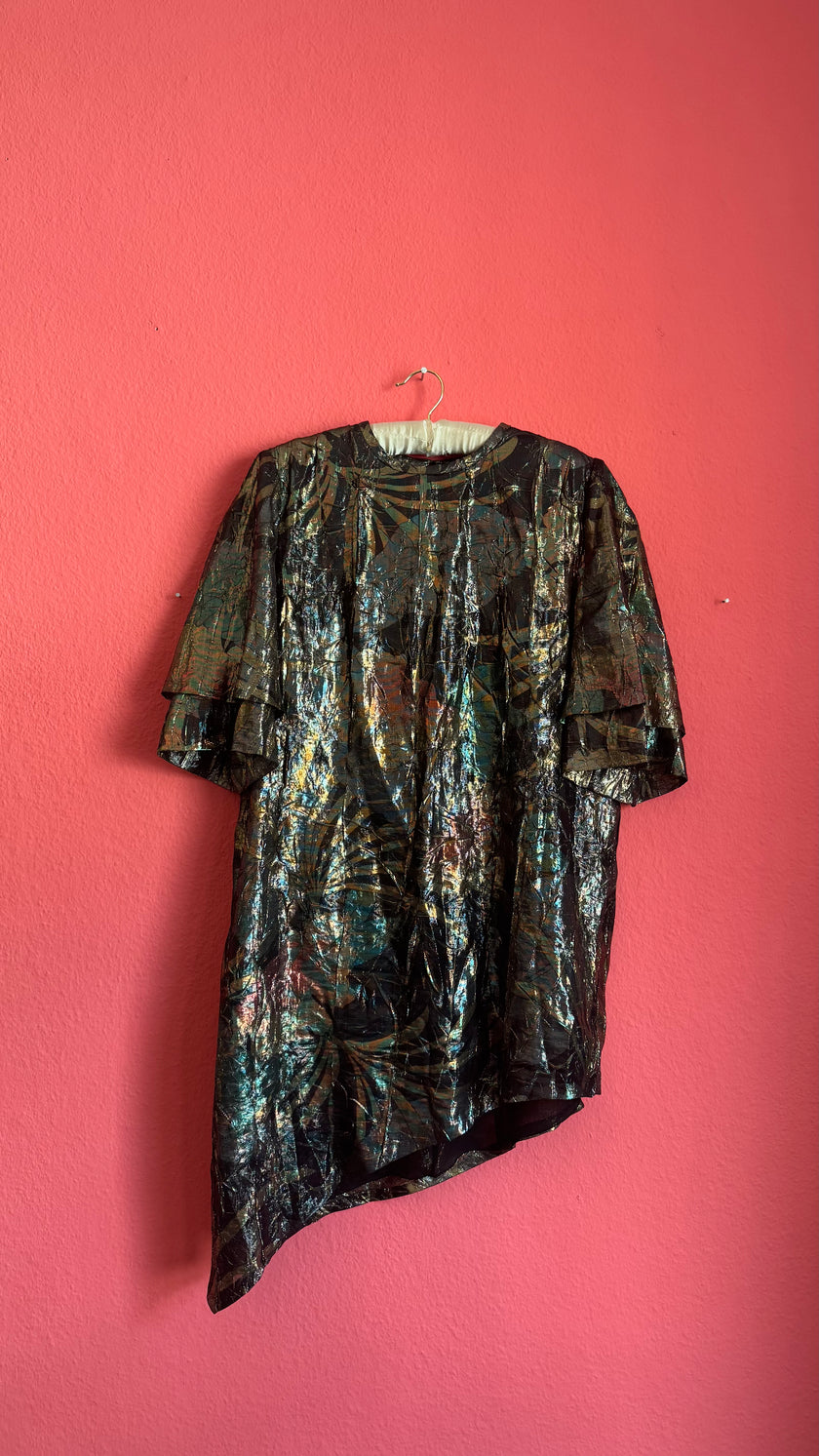 Vintage 1980s Metallic Oversized Dress With Two Matching Scarves