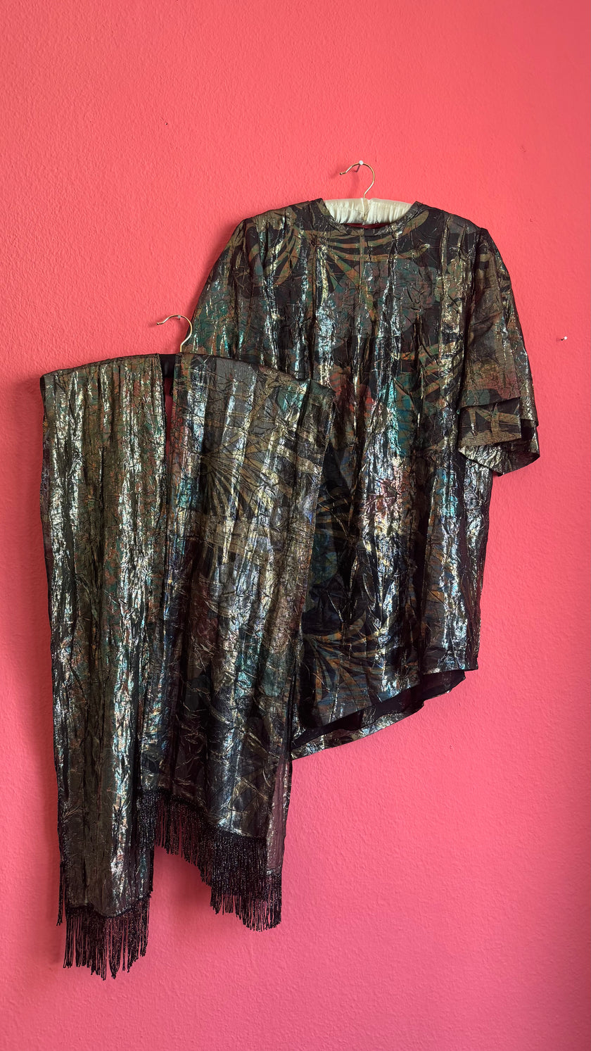 Vintage 1980s Metallic Oversized Dress With Two Matching Scarves