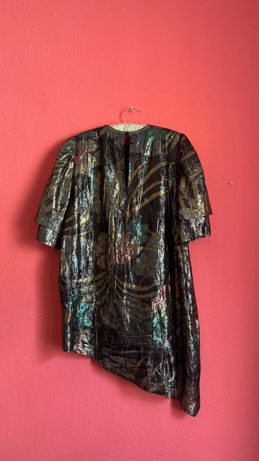 Vintage 1980s Metallic Oversized Dress With Two Matching Scarves