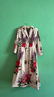 Vintage 1980s Ivory Floral Cotton-Blend Shirt Dress With Belt