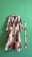 Vintage 1980s Ivory Floral Cotton-Blend Shirt Dress With Belt