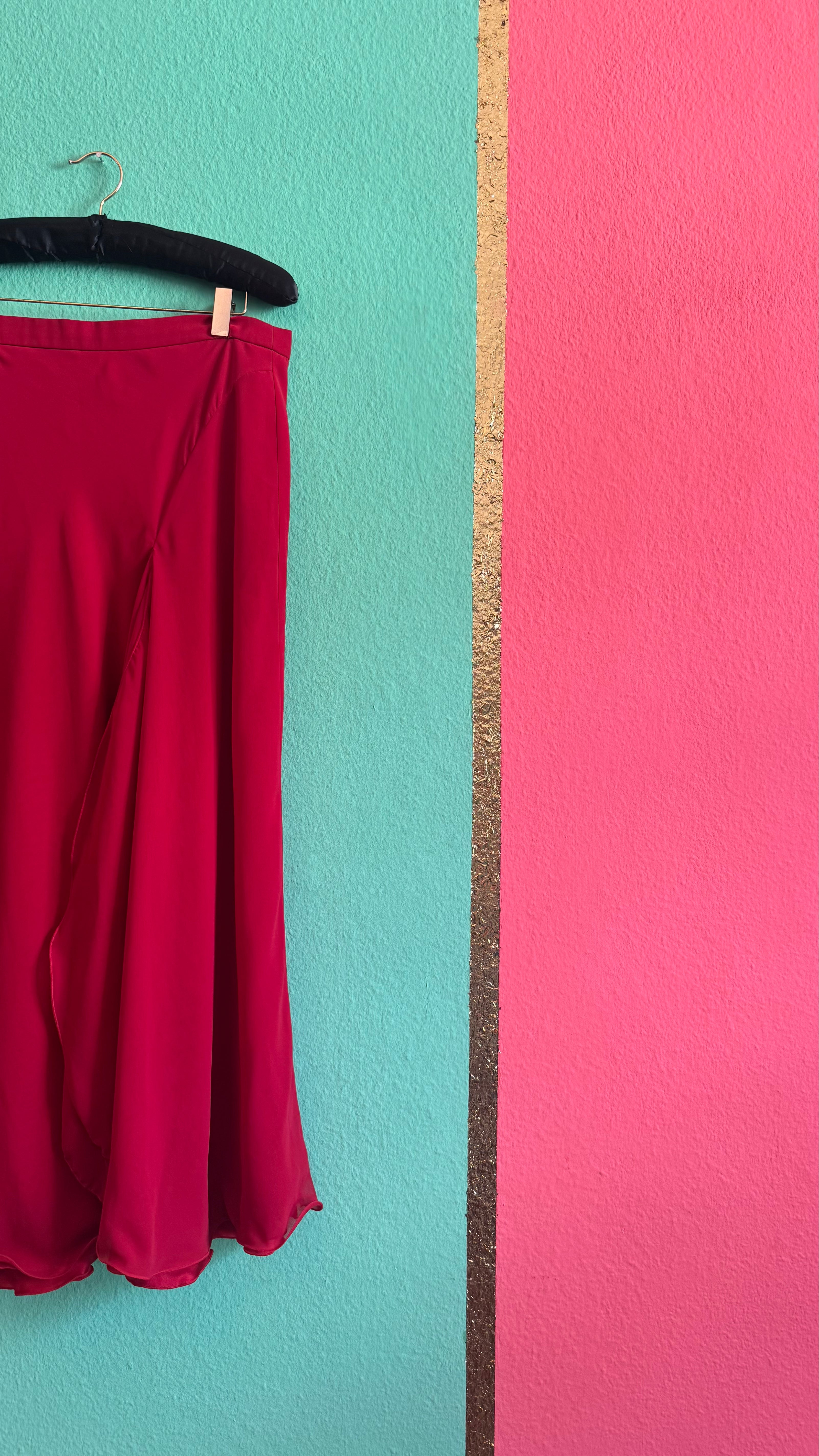 Vintage 1990s Raspberry Red Chiffon Maxi Skirt by Vera Mont