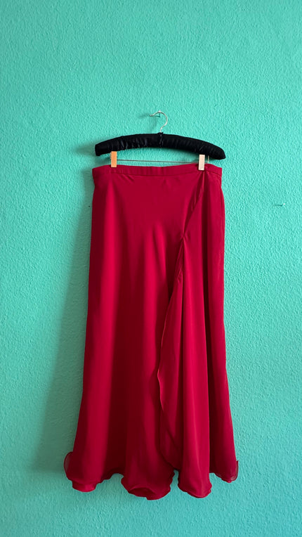 Vintage 1990s Raspberry Red Chiffon Maxi Skirt by Vera Mont