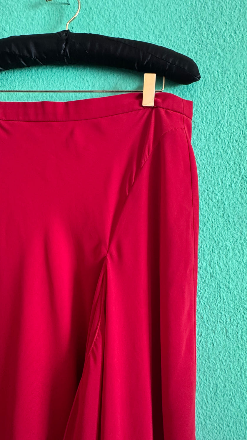 Vintage 1990s Raspberry Red Chiffon Maxi Skirt by Vera Mont