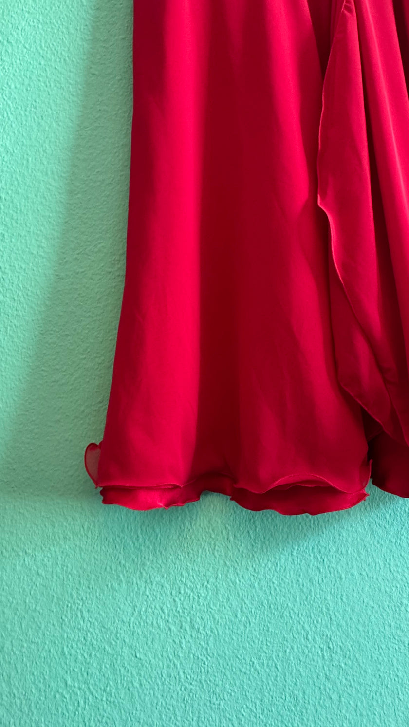 Vintage 1990s Raspberry Red Chiffon Maxi Skirt by Vera Mont