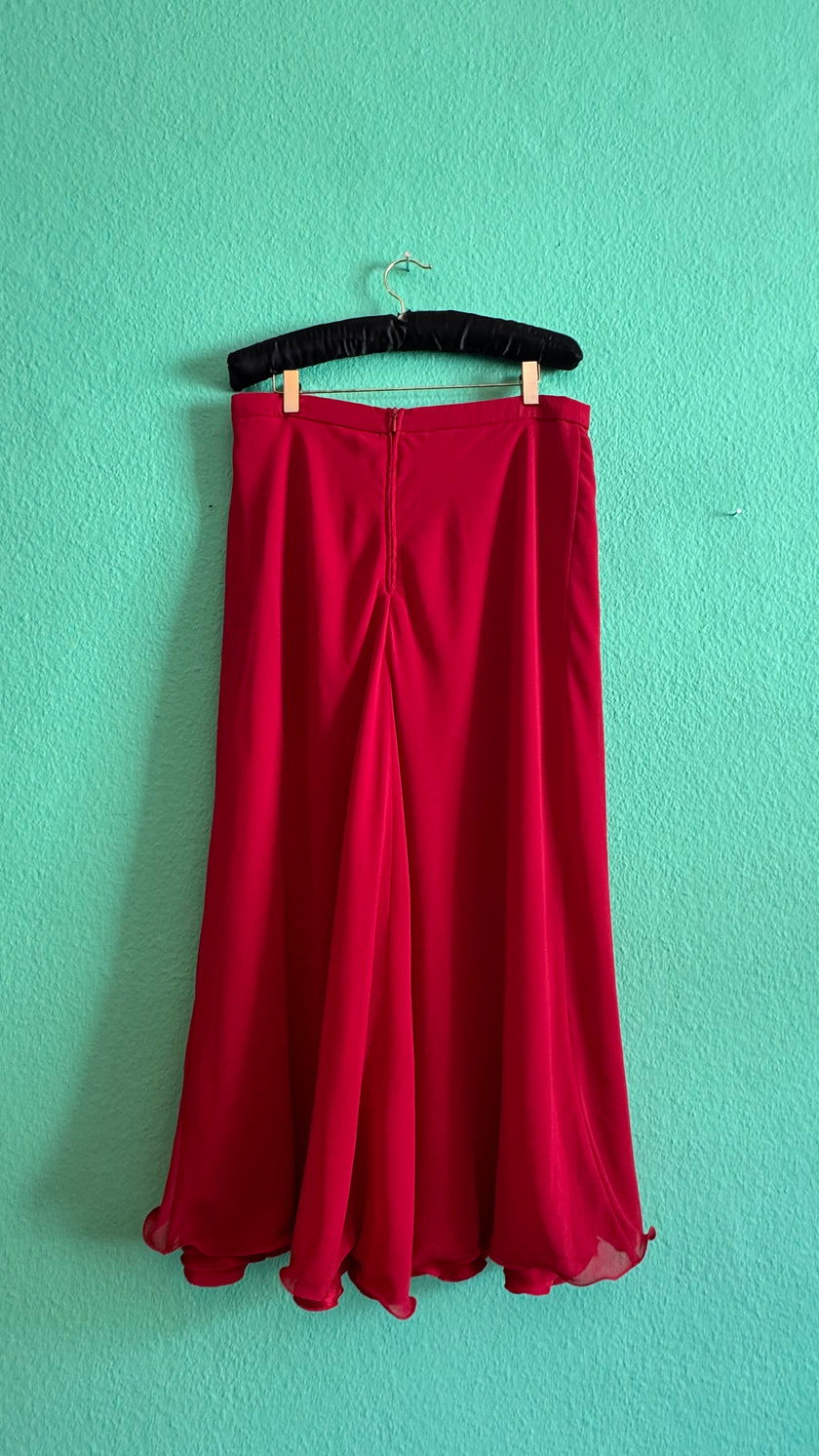 Vintage 1990s Raspberry Red Chiffon Maxi Skirt by Vera Mont