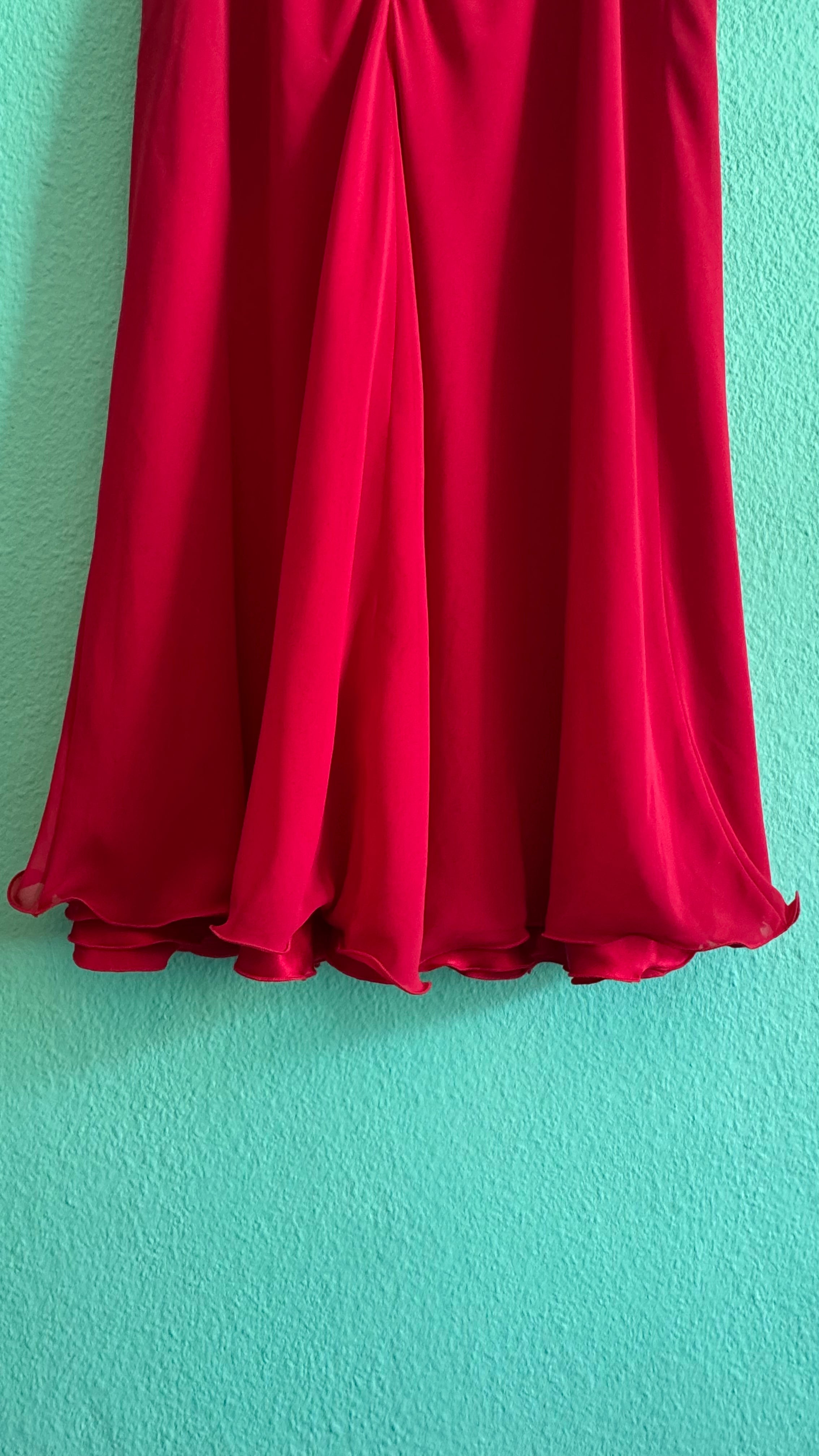 Vintage 1990s Raspberry Red Chiffon Maxi Skirt by Vera Mont