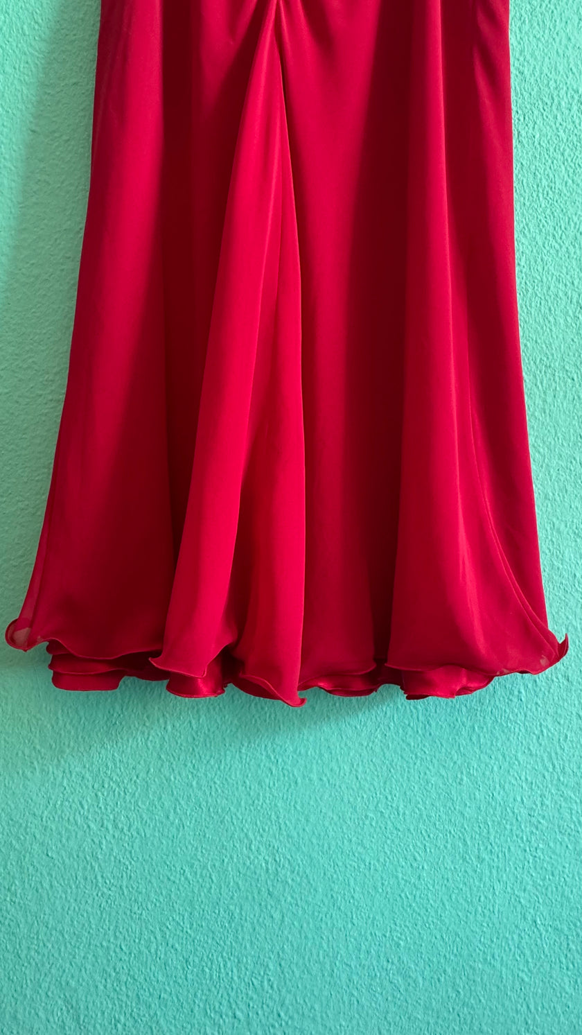 Vintage 1990s Raspberry Red Chiffon Maxi Skirt by Vera Mont